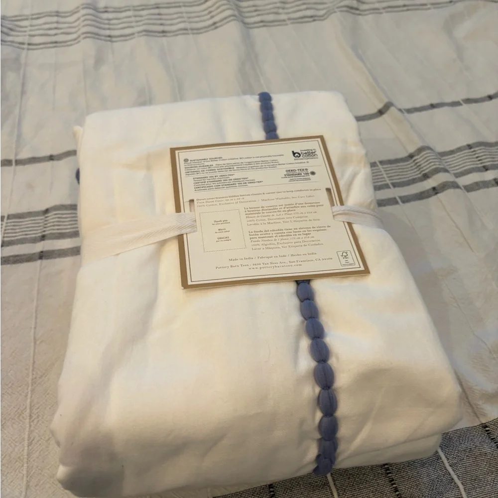 NWT Pottery Barn Teen Border Tassel Duvet‎ Cover Twin